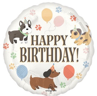 17” Anagram Standard Circle Dog “Happy Birthday!” Foil Balloon