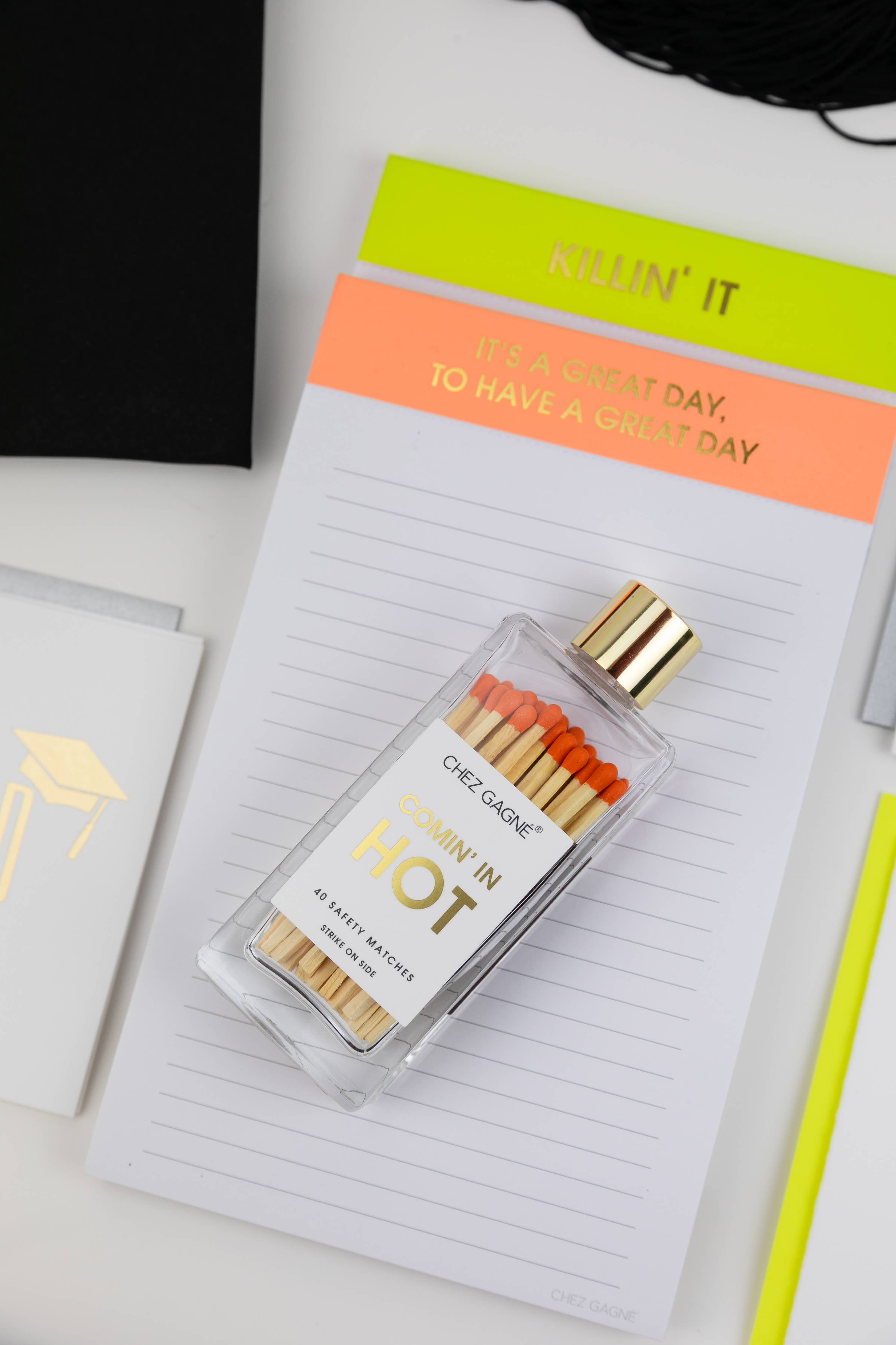 Coming In Hot - Glass Bottle Matches, Orange, Funny Gift