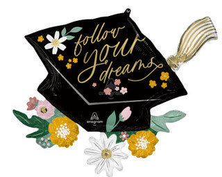 30” Anagram Supershape “Follow your dreams” Floral Graduation Cap Foil Balloon