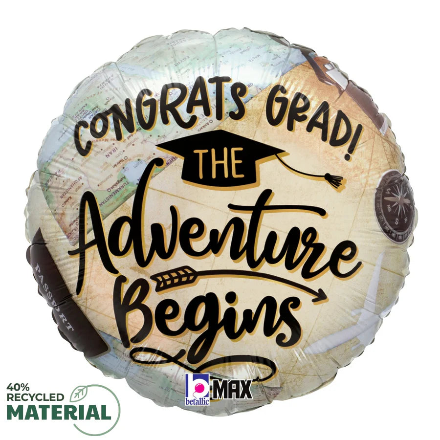 18” betallic “Congrats Grad! The Adventure Begins” Foil Balloon