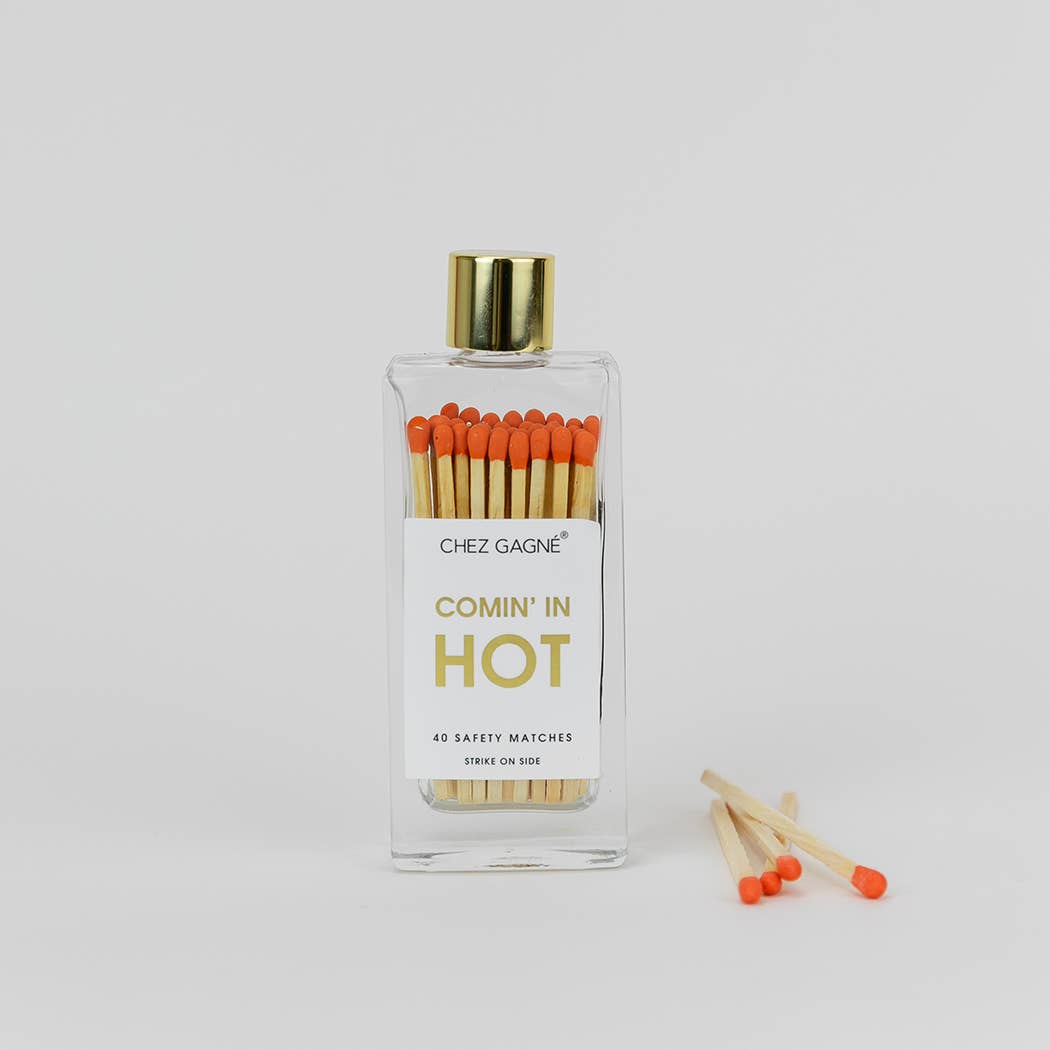Coming In Hot - Glass Bottle Matches, Orange, Funny Gift