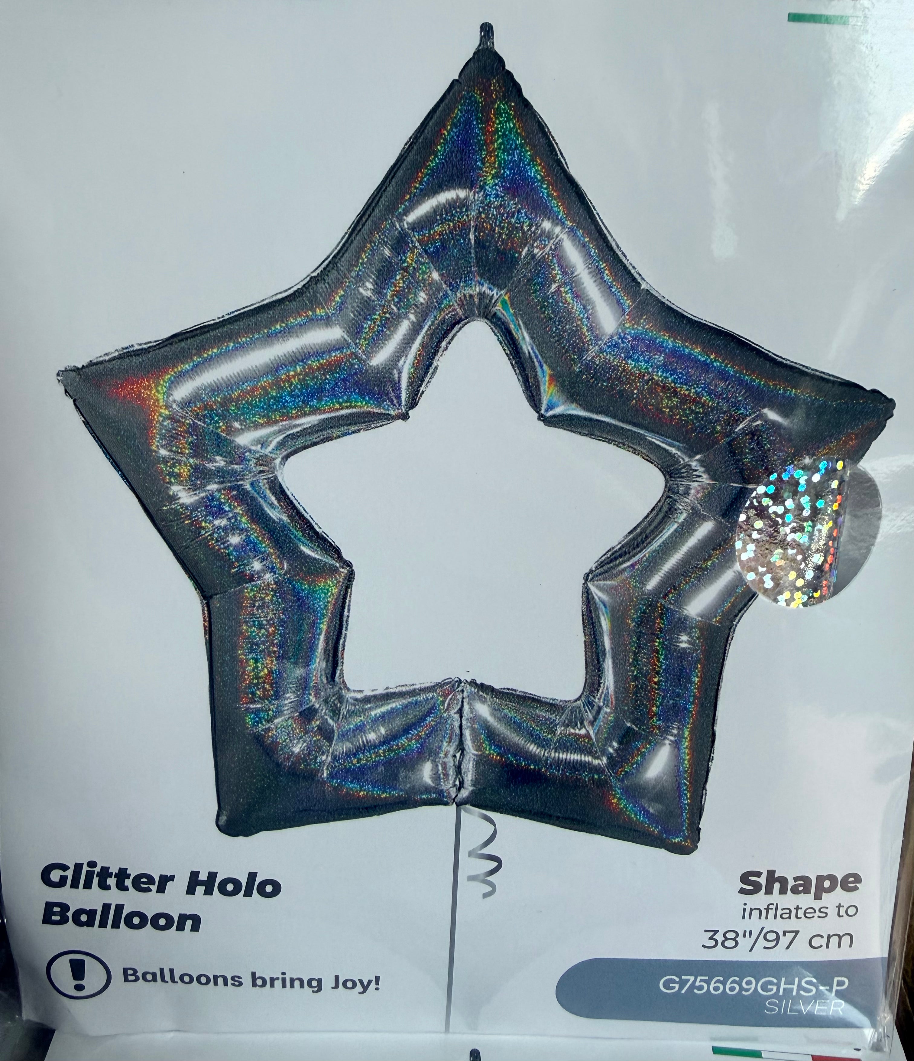 Europe, glitter, Silver HOLO foil balloon 38 inches