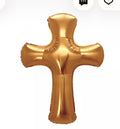 Cross religious foil. Golden balloon 41” inches