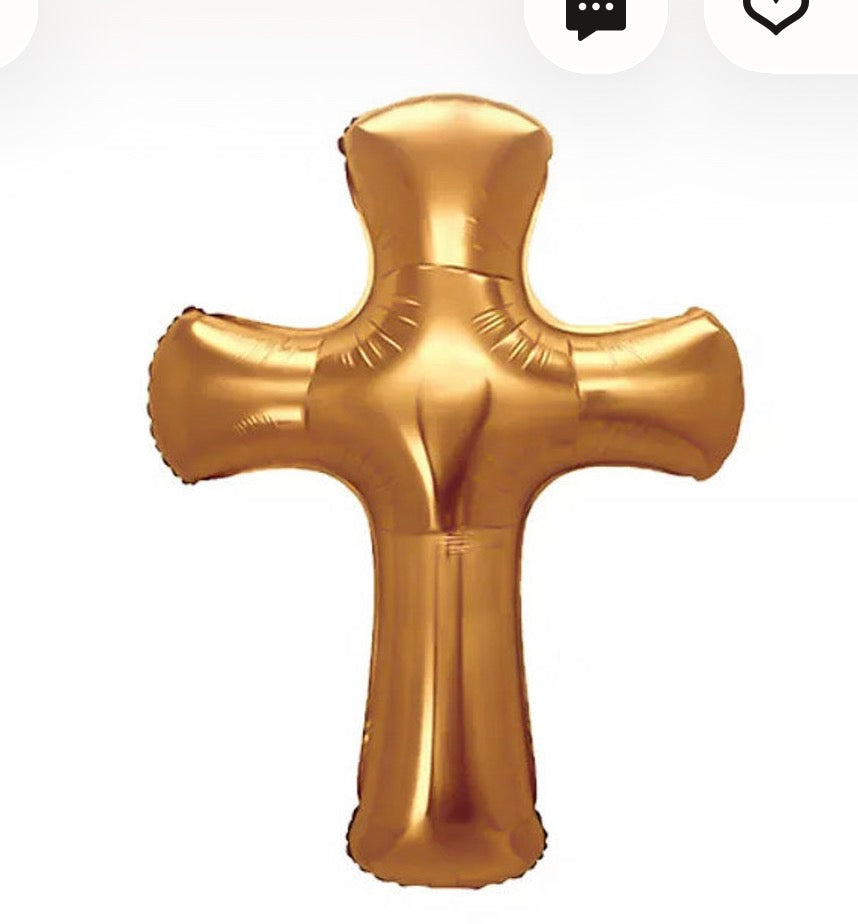 Cross religious foil. Golden balloon 41” inches