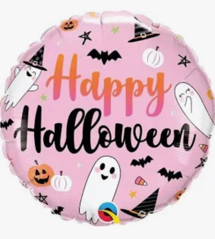 Happy Halloween, pink ghost, pumpkin foil balloon