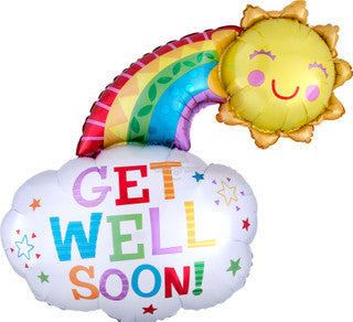 30” Anagram Supershape Sunshine, Rainbow, and Cloud “Get Well Soon!” Foil Balloon