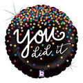 18” Betallic Holographic “you did it” Rainbow Confetti Foil Balloon