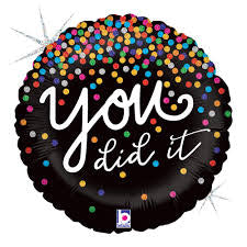 18” Betallic Holographic “you did it” Rainbow Confetti Foil Balloon