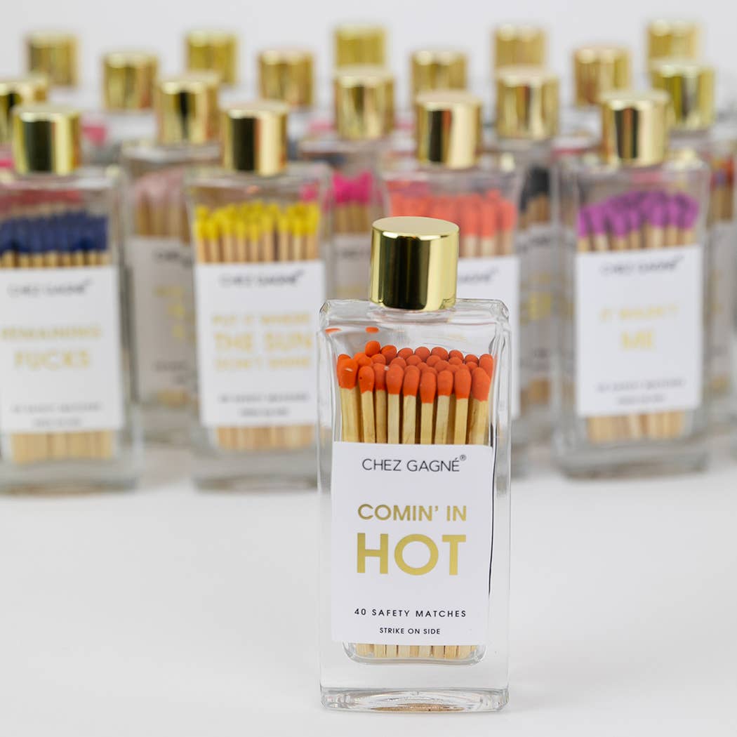 Coming In Hot - Glass Bottle Matches, Orange, Funny Gift